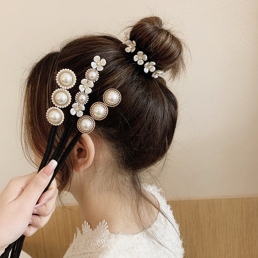 Pearl Flower Ball Head Hair Artifact New Retro Temperament Net Red Lazy Braided Hair Styling Hair Accessories
